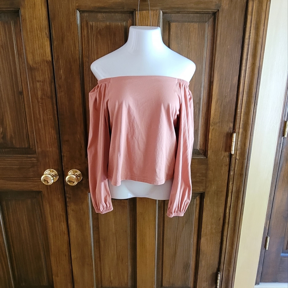 Banana Republic Off the Sholder Top Coral Supima Cotton Sz S P2P 18 L 10.5